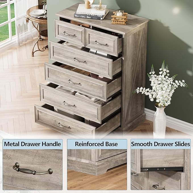 6 Drawer Dresser for Bedroom, Rustic Farmhouse Dresser - Image 5