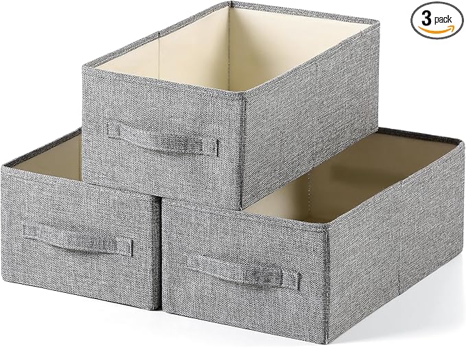 Linen Folding Storage Bins, 3 Pack Large Storage Baskets, Clothing Storage Bins by Unknown