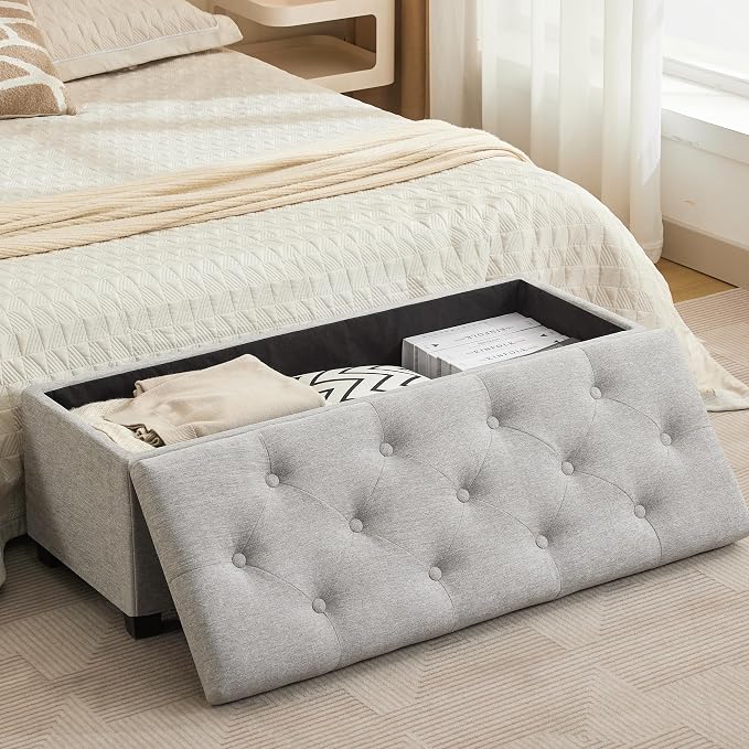 43’’ Storage Ottoman Bench, Linen Entryway Benches Load up to 660 Lb, Modern - Image 8