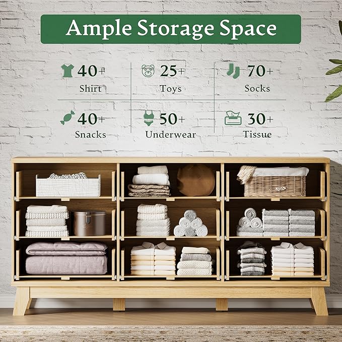 Fluted Dresser with 9 Drawers, Wooden Dresser TV Stand, Wood Closet Clothes - Image 4