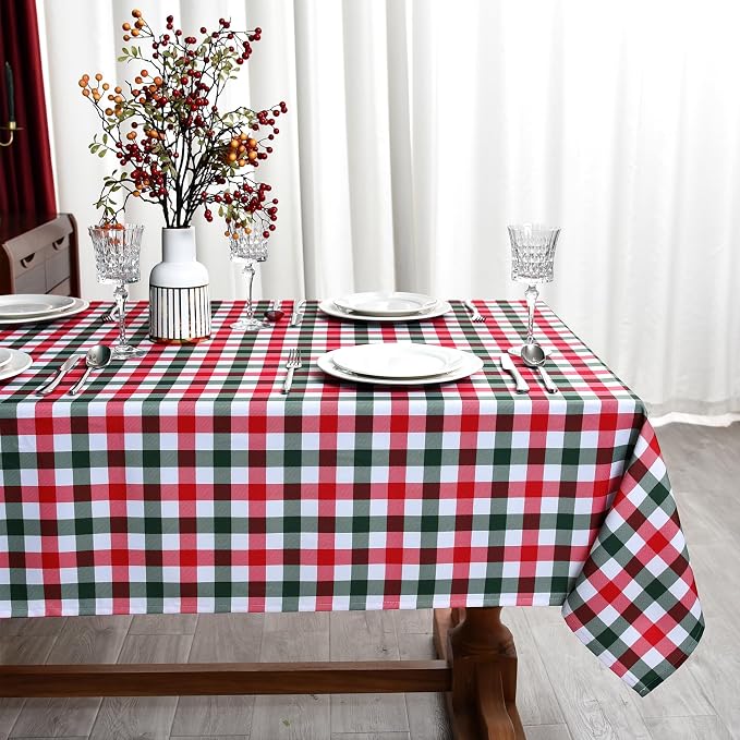 Classic Gingham Buffalo Xmas Tablecloth Fabric by Essifunia