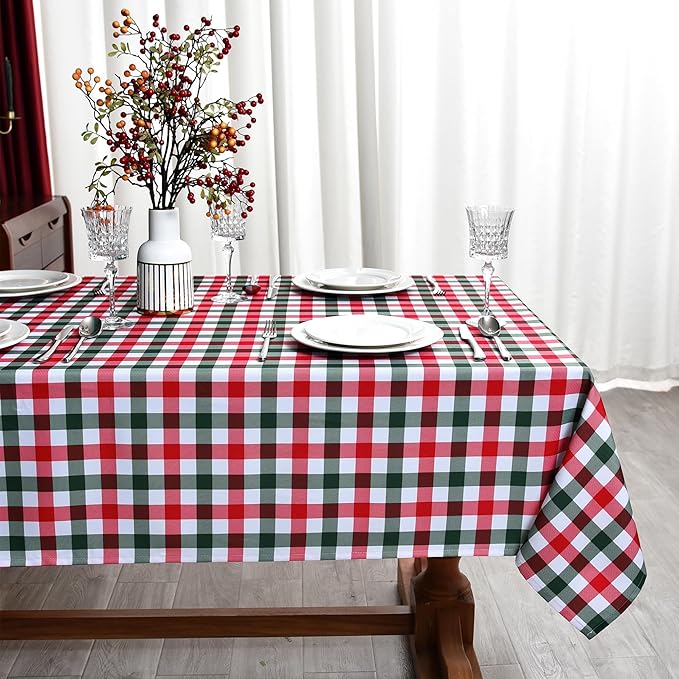 Gingham Xmas Tablecloth Fabric by Essifunia