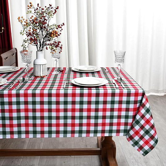 Gingham Xmas Tablecloth Fabric by Essifunia