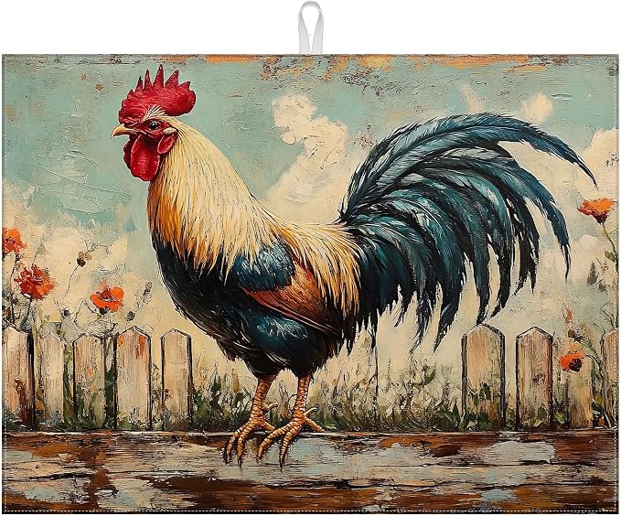 Vintage Rooster Dish Drying Mat by VisittheDuibelproduct