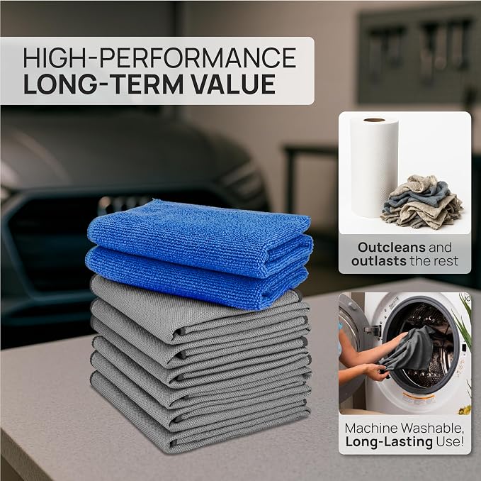 Claro Glass Towels Car Detailing 8-Pack – Streak Free Windshield Cleaner Cloth - Image 5
