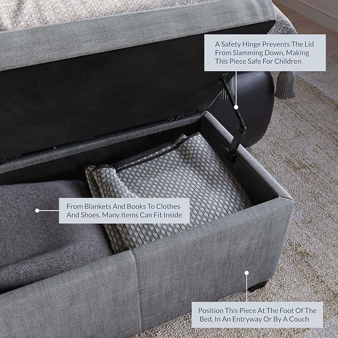 BELLEZE Storage Ottoman, 47 Inch Bench Bedroom Bench - Image 5