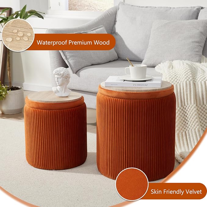 Round Ottoman with Storage Set of 2, Vanity Stool with Storage - Image 6