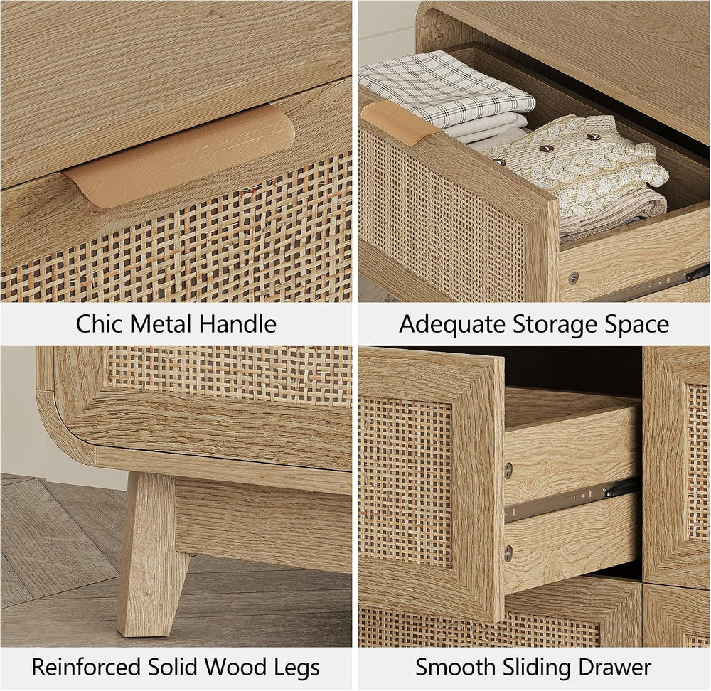 FORTUNETEC Rattan Dresser with Storage, Modern Farmhouse 9 Drawer Dresser, 55...