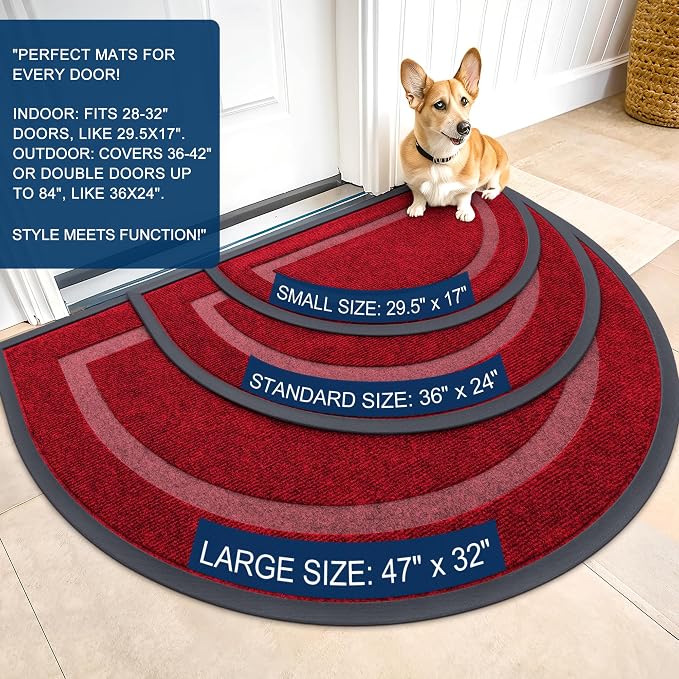 OLANLY Half Circle Door Mat Indoor Outdoor Entrance Welcome, Waterproof - Image 3
