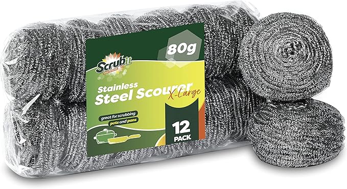 12 Pack Stainless Steel Scourers by Scrub It – Steel Wool Scrubber Pad Used by SCRUBIT