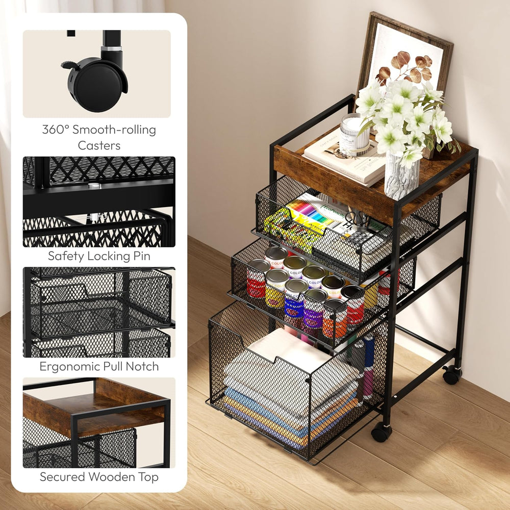 SWTYMIKI Rolling File Cart with Drawers - 4 Tier Under Desk Storage Craft Rol...