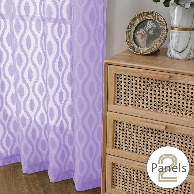 Aiyufeng Purple Sheer Curtains 84 Inch Length 2 Panels, Solid Lightweight Clip - Image 6