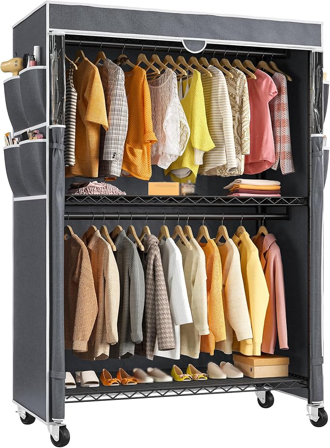 Raybee Clothes Rack with Cover, Portable with Wheels and Adjustable Feets by Raybee