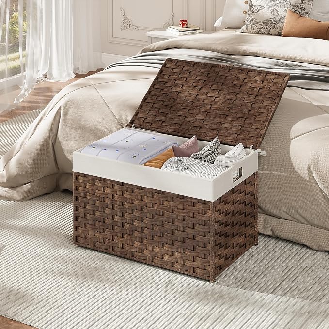 HOOBRO Storage Basket with Lid, 17.2 Gallon Wicker Basket, Handwoven Blanket - Image 4