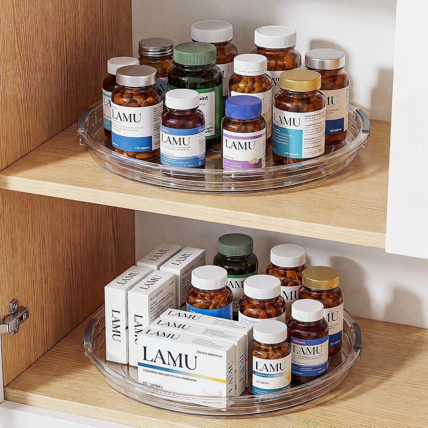 LAMU 12 in Lazy Susan Turntable, 4 Pack Clear Spice Rack, Organizer Storage | 360° Rotating, Kitchen Storage Tray for Cabinet & Table Top, Pantry, Fridge, Bathroom, Medicine & Countertop