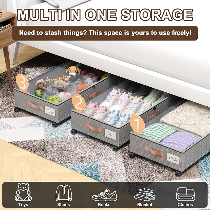 Under Bed Storage with Wheels, XXL 65L Under the bed storage Organizer Bins - Image 3