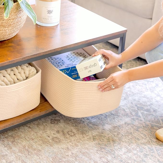 NaturalCozy Storage Baskets 16.8”x13”x7.6” Cotton Rope Woven Baskets - Image 3