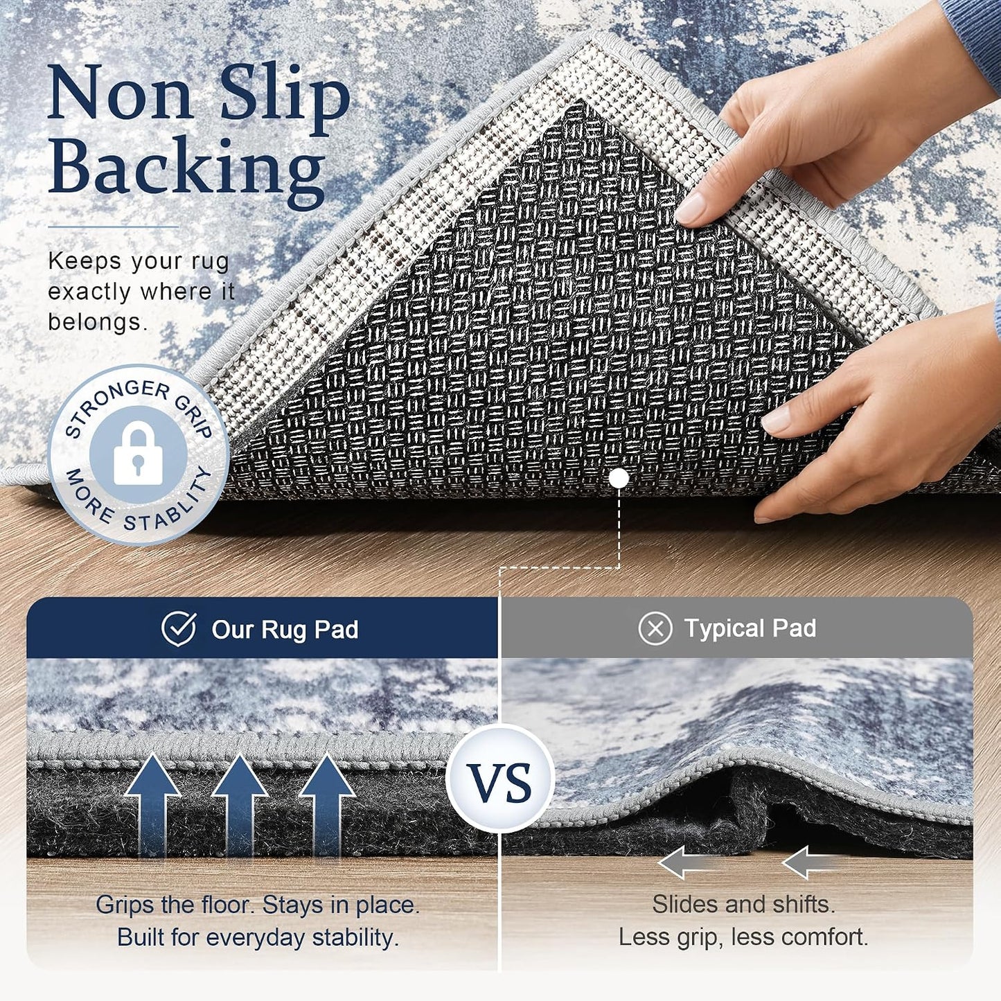 5x7 Non Slip Rug Pad Gripper Cushioned Carpet Pads | Ideas for Hardwood Floors, Thick Felt Liner with Silicone Backing, Under Area Rugs Anti Skid Mat Keep Rugs in Place and Safe