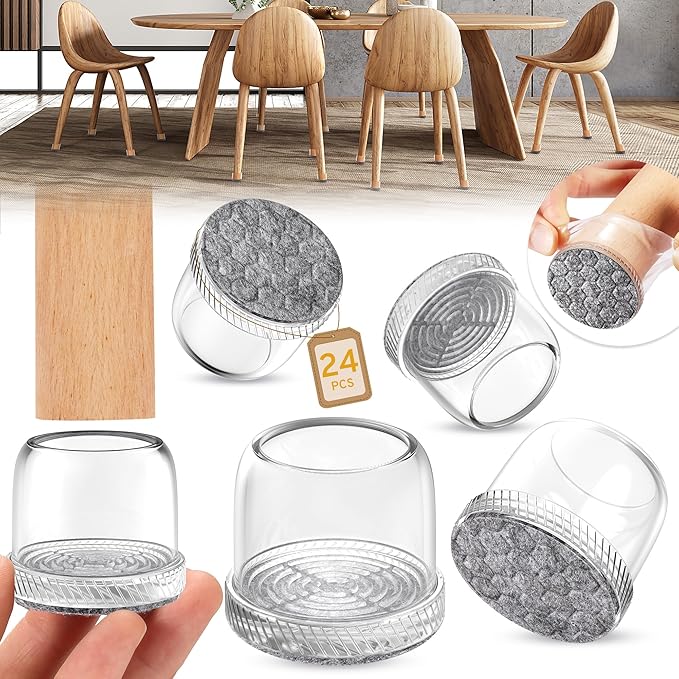 24PCS Round Chair Leg Floor Protectors, Furniture Sliders, Chair Leg Protectors by Indemo