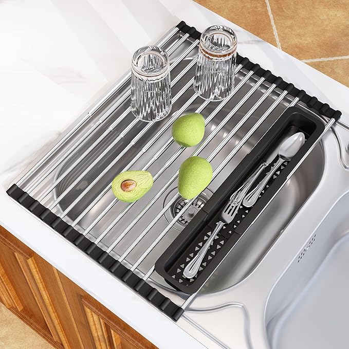 JASIWAY Roll Up Dish Drying Rack, Expandable Stainless Steel Portable Over The - Image 2
