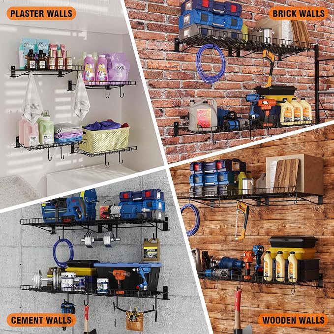 2 Pack Foldable Wall Shelf, Wall Mounted Garage Storage Shelves, Heavy Duty - Image 8