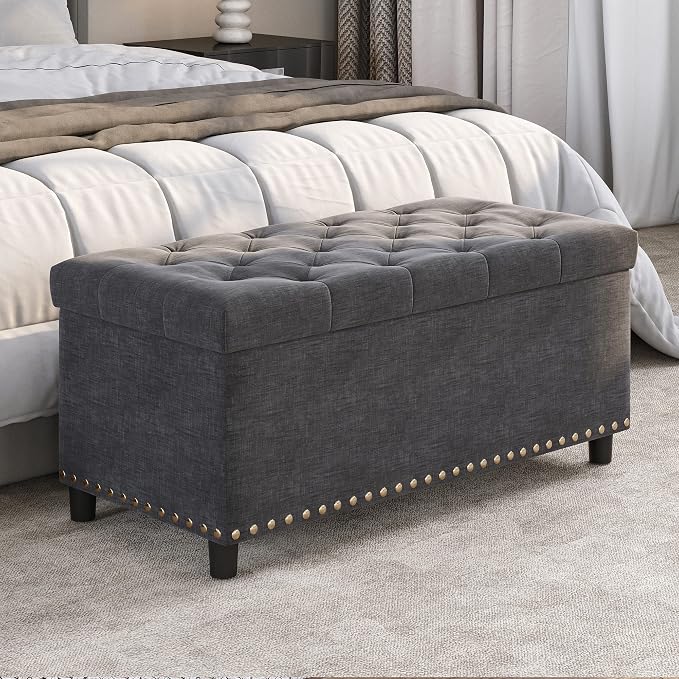 BELLEZE 35" Tufted Ottoman, Storage Bench - Image 5