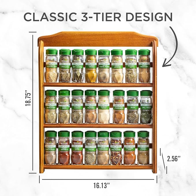 McCormick Gourmet Three Tier Wood 24 Piece Organic Spice Rack Organizer - Image 9