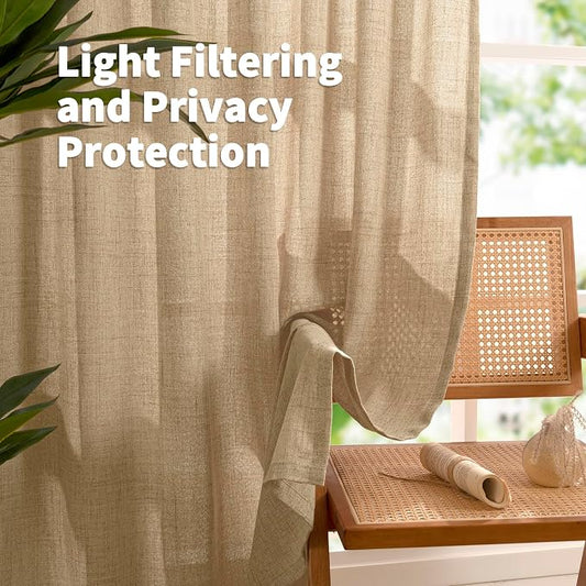 YoungsTex Burlap Linen Semi Sheer Curtains 84 Inch Length - Image 2