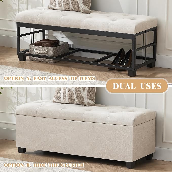 43’’ Storage Ottoman Bench, Linen Entryway Benches Load up to 660 Lb, Modern - Image 3