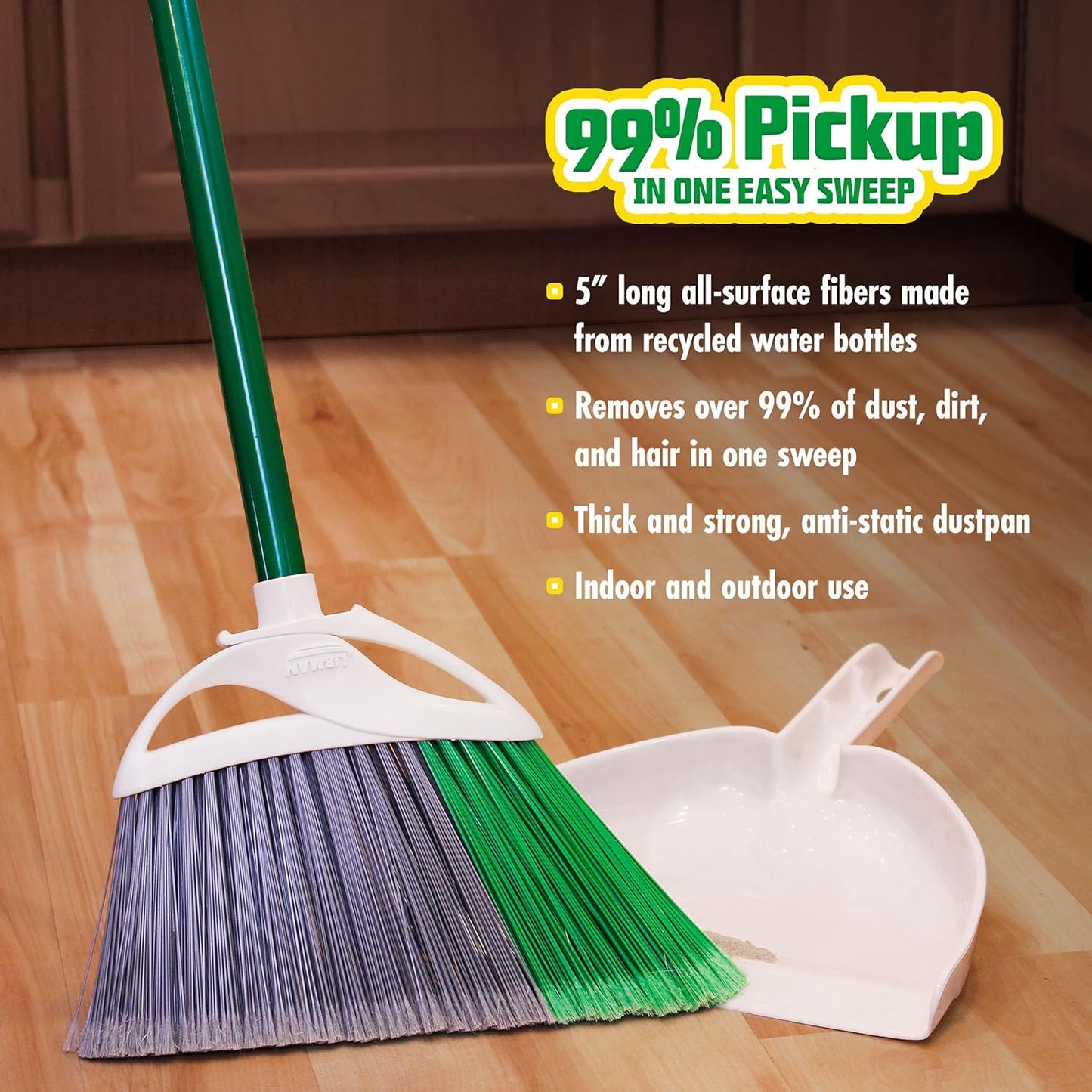 Libman FlexTech Broom with Dustpan Combo Set for Sweeping Indoor and Outdoor Floors, Pet, Dog Hair Broom, 55” Precision Angle Broom, 3 Piece Handle, 11" Wide, 10.25" Wide Dust Pan