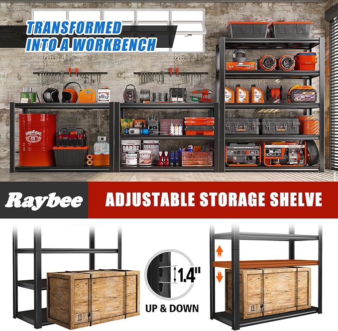 Raybee Garage Shelving 2000LBS Storage Shelves Adjustable Metal Shelves 5 Tier - Image 6