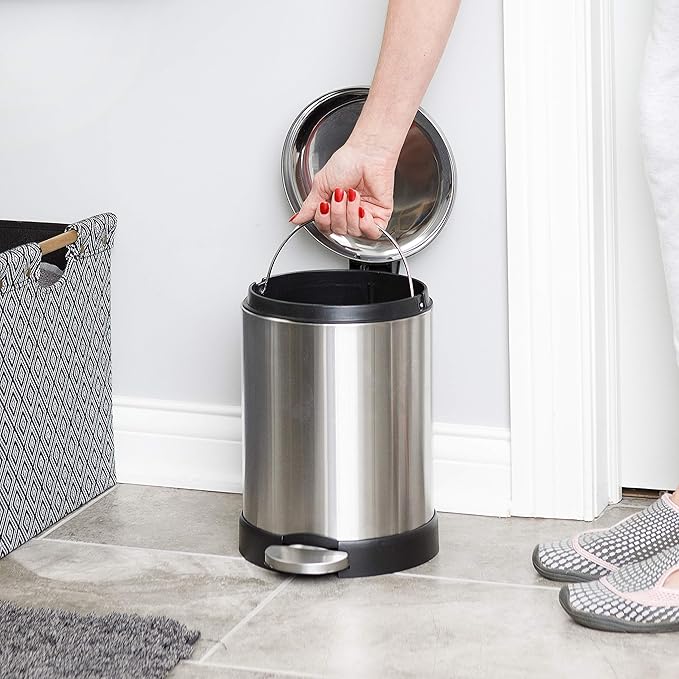 GLAD Small Trash Can, 1.2 Gallon | Round Stainless Steel Garbage Bin - Image 5