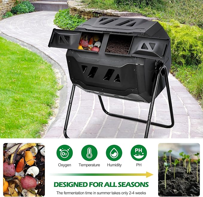 Nova Microdermabrasion 43 Gallon Compost Tumbler Bin Composter Dual Chamber BPA - Image 8