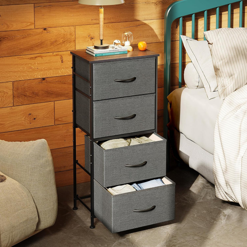 WLIVE Small Dresser Nightstand for Bedroom, 4 Drawers, Dark Grey