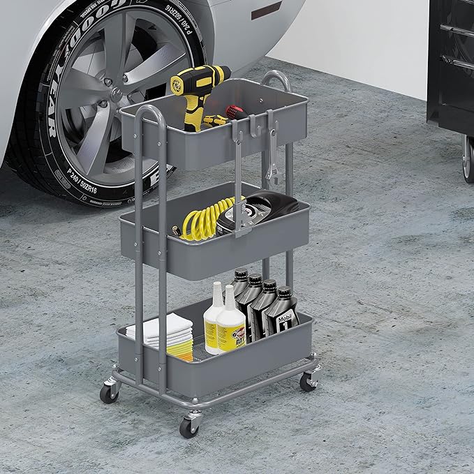 Simple Houseware 3-Tier Heavy Duty Metal Utility Rolling Cart - Image 4