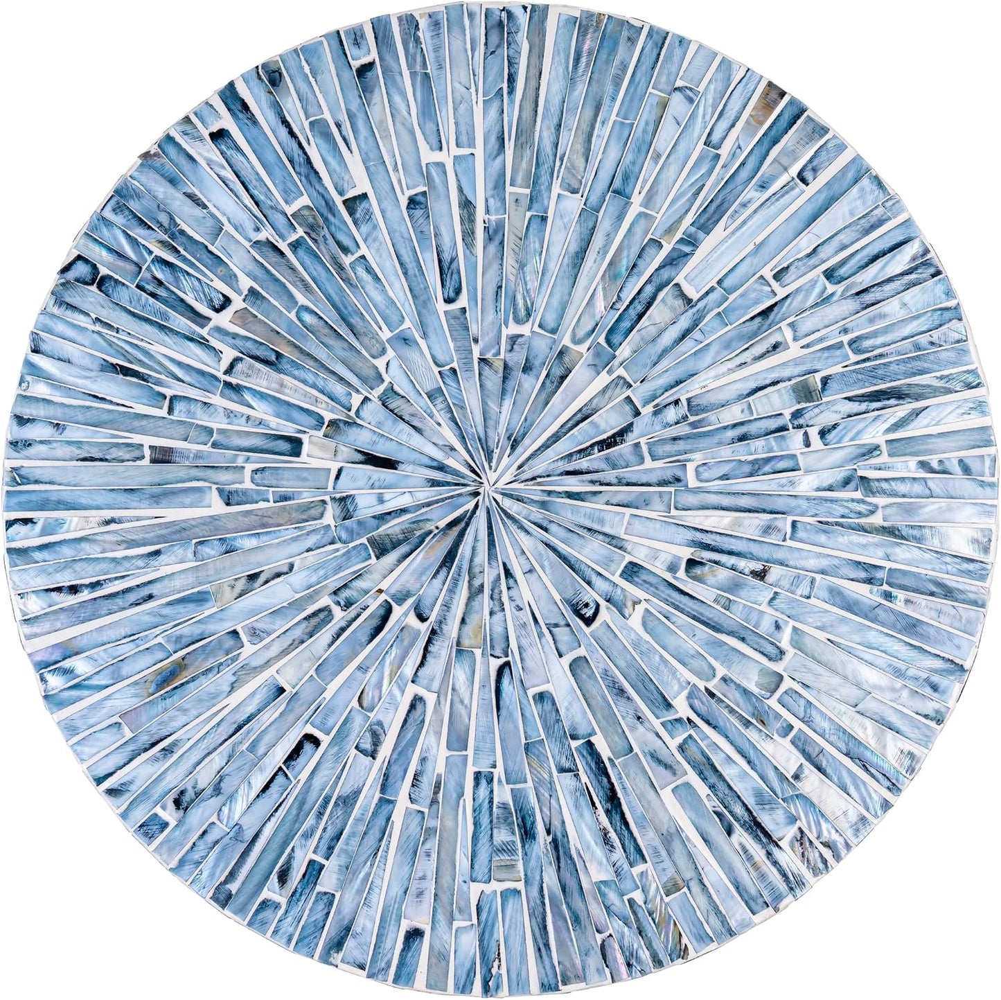 PEMAR 12.6” Handcrafted Mother of Pearl Blue Starburst Lazy Susan – Rotating Centerpiece for Dining Table, Elegant Beach House & Farmhouse Home Décor, Luxury Hostess & Housewarming Gift