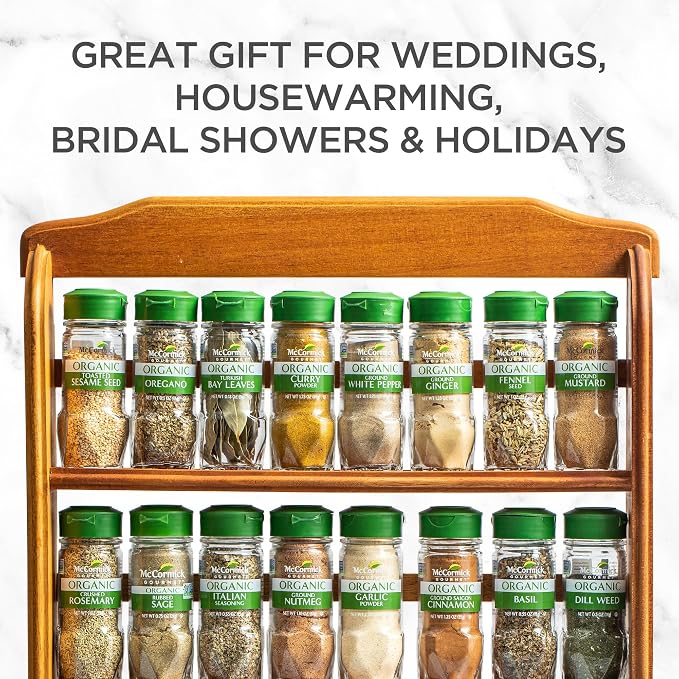 McCormick Gourmet Three Tier Wood 24 Piece Organic Spice Rack Organizer - Image 10