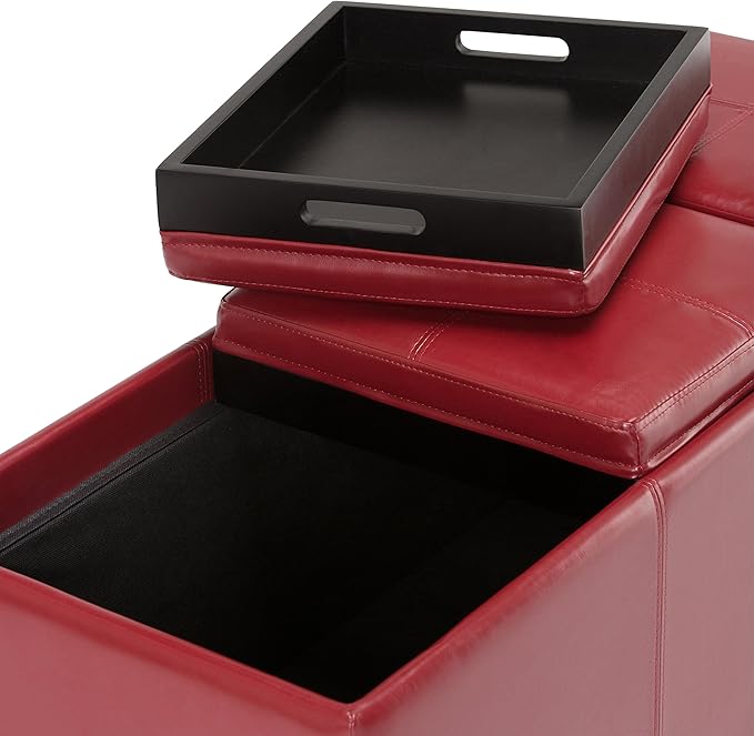SIMPLIHOME Avalon 42 inch Wide Contemporary Rectangle Storage Ottoman in Red - Image 7