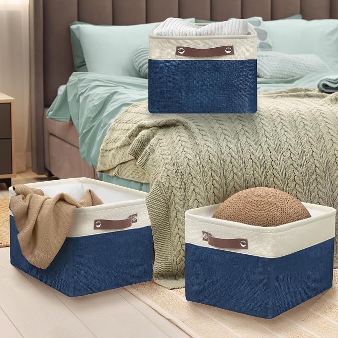 SIMPLE HOUSEWARE Large Fabric Storage Bin, 3 Pack, Steel Blue - Image 5