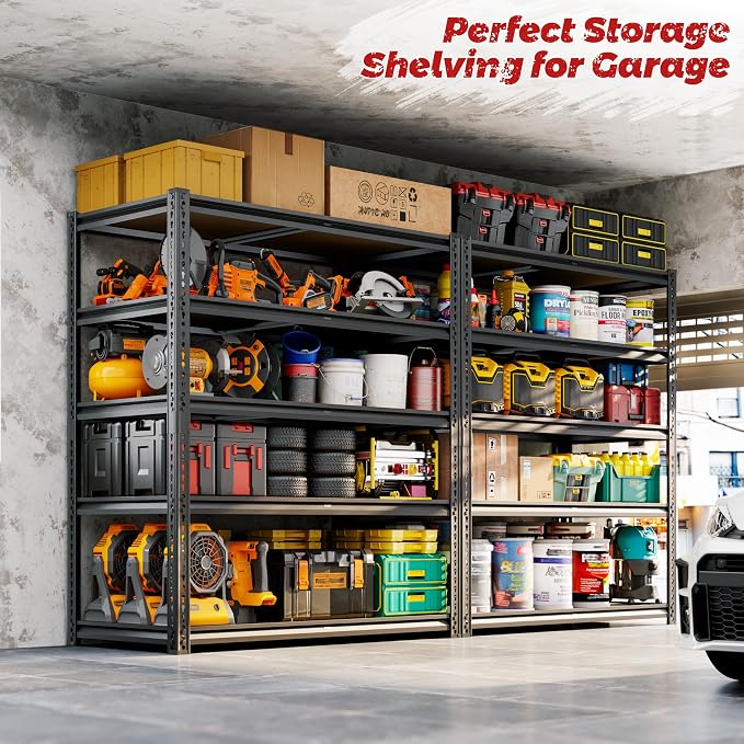72"H Storage Shelves heavy duty, 2200LBS Garage Shelving, 5 Tier Metal Shelving - Image 5