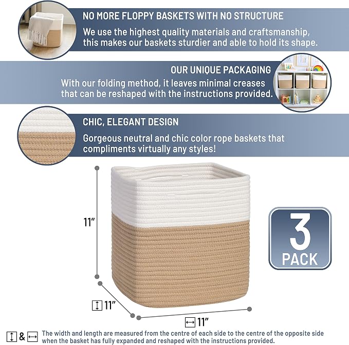NaturalCozy Storage Cubes 11 Inch Cotton Rope Woven Baskets - Image 2