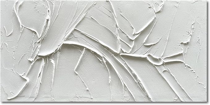 NANKAI Hand-Painted Thick Texture White Minimalist Oil Painting 24x48 Inches by NANKAIOilPaintingArt