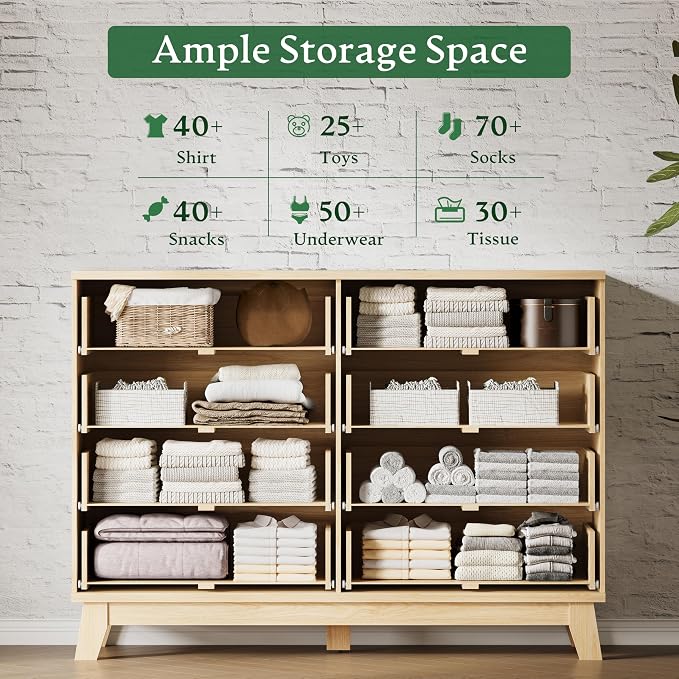 Fluted Dresser with 8 Drawers, Wooden Dresser TV Stand, Wood Closet Clothes