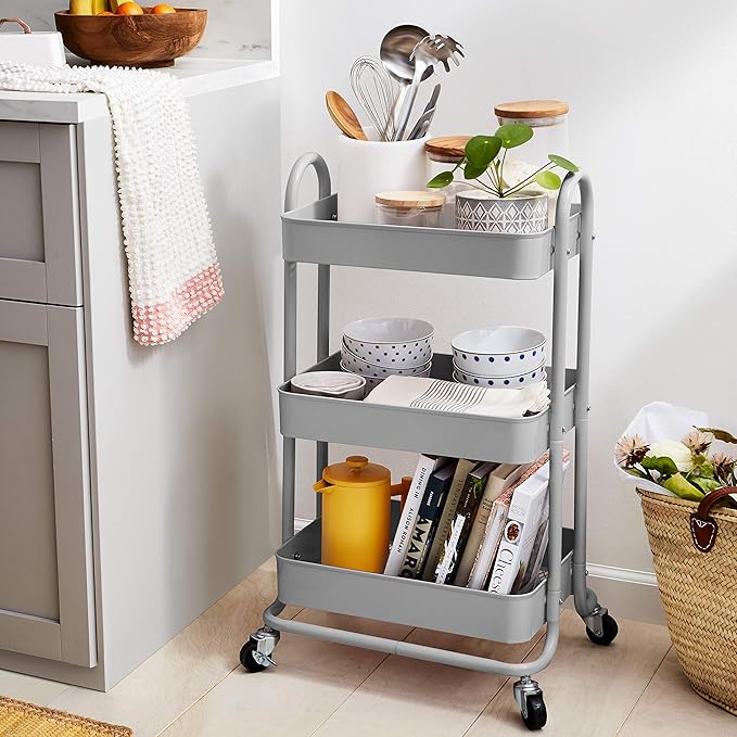 Amazon Basics 3-Tier Rolling Utility or Kitchen Cart, Lockable Wheels - Image 6