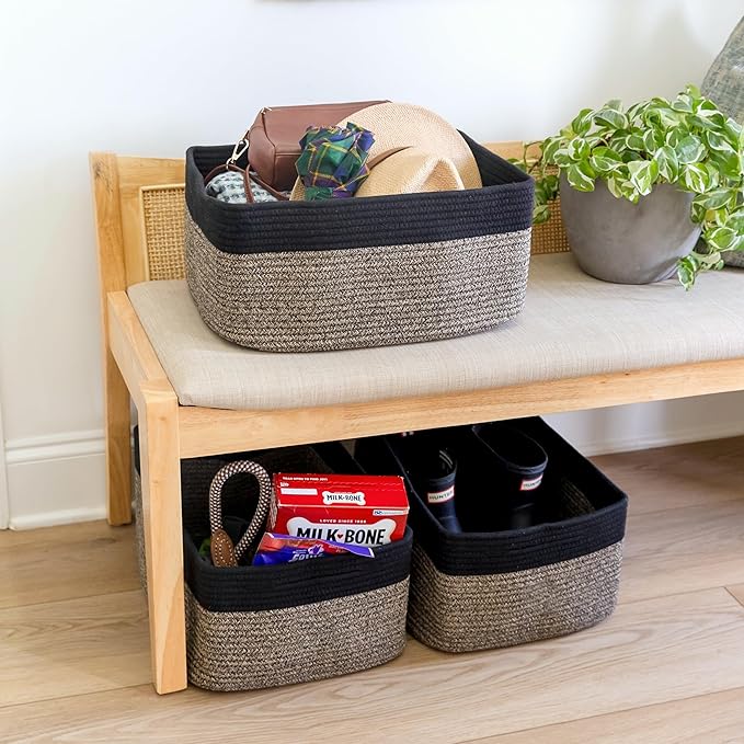 NaturalCozy Storage Baskets 16.8”x13”x7.6” Cotton Rope Woven Baskets - Image 5