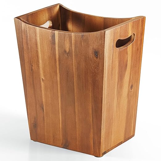 2 Gallon Acacia Wooden Bin, Wastebasket – Small Trash Can, Decorative Bathroom by TIDITA