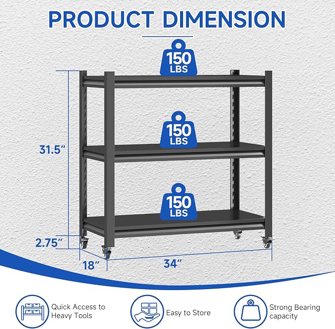 3 Tier Adjustable Garage Storage Shelving, Heavy Duty Utility Rack Shelf Unit - Image 2