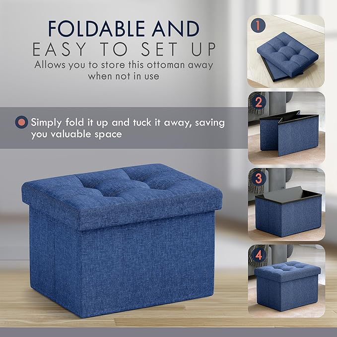 Ornavo Home Small Storage Ottoman, Foldable Collapsible Rectangle Linen Ottoman - Image 5