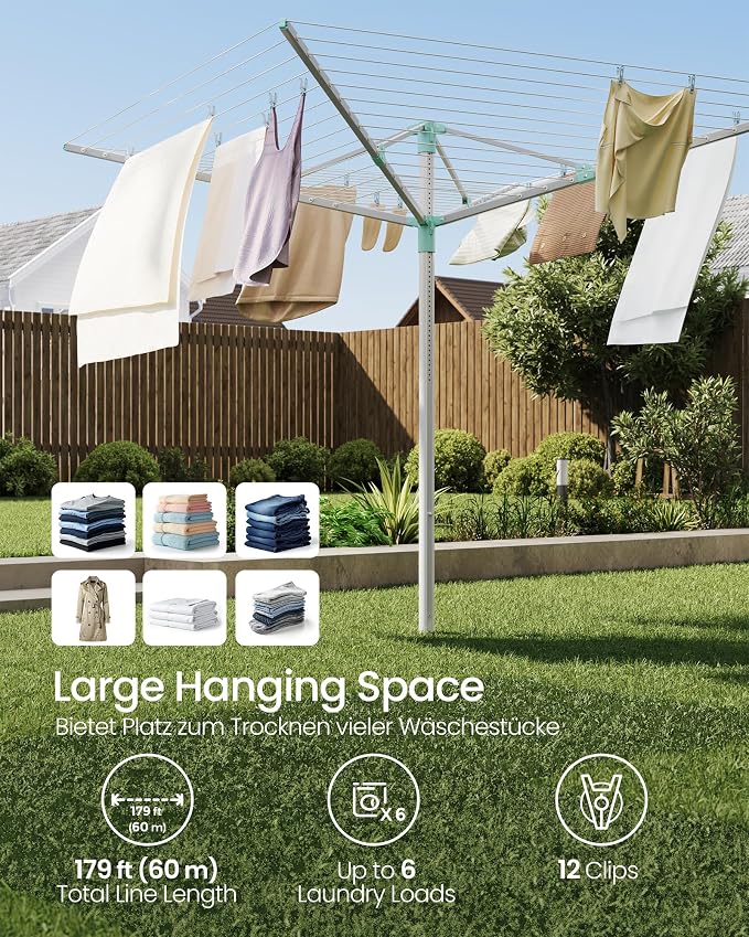 SONGMICS Umbrella Drying Rack, Retractable Outdoor Drying Rack, Height - Image 4
