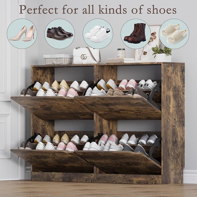 Shoe Cabinet with 4 Flip Drawers, Narrow Hidden Shoe Storage Cabinet, Slim - Image 4